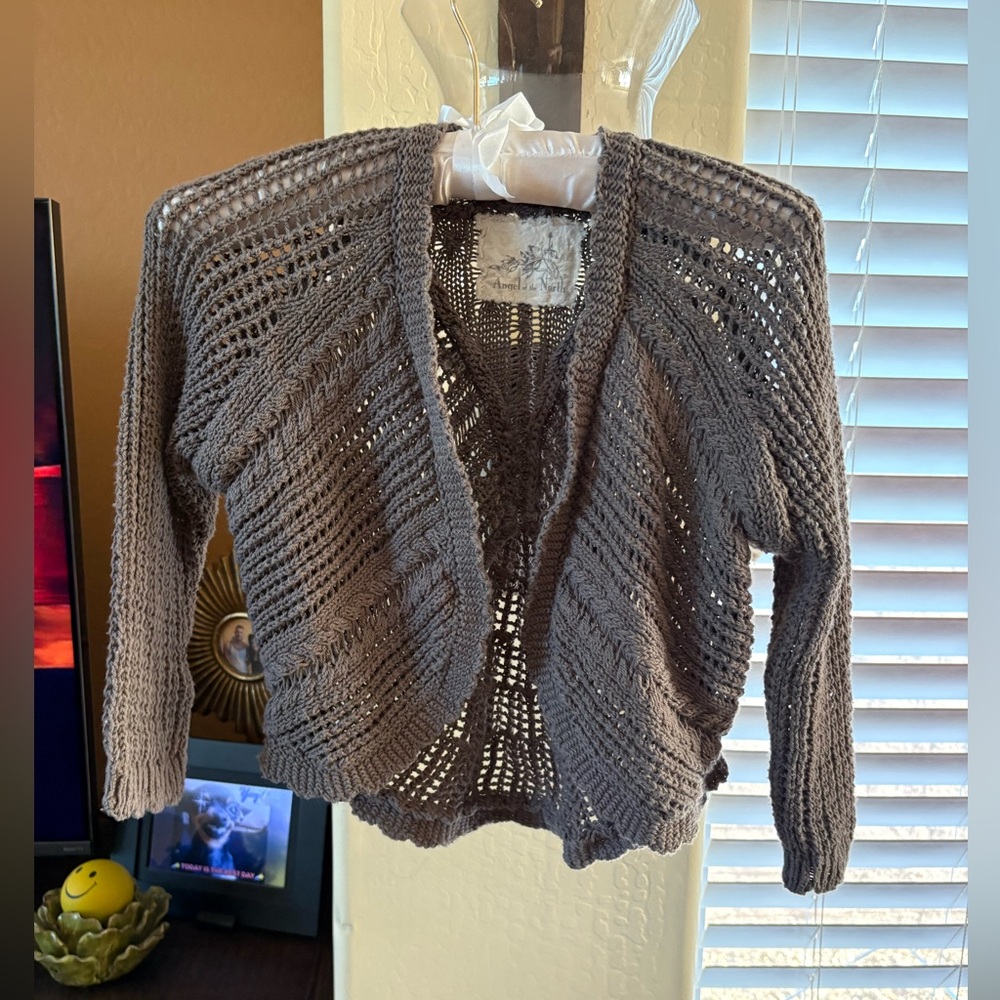 Angel of the North Open-Front Gray Crochet Sweater Cardigan